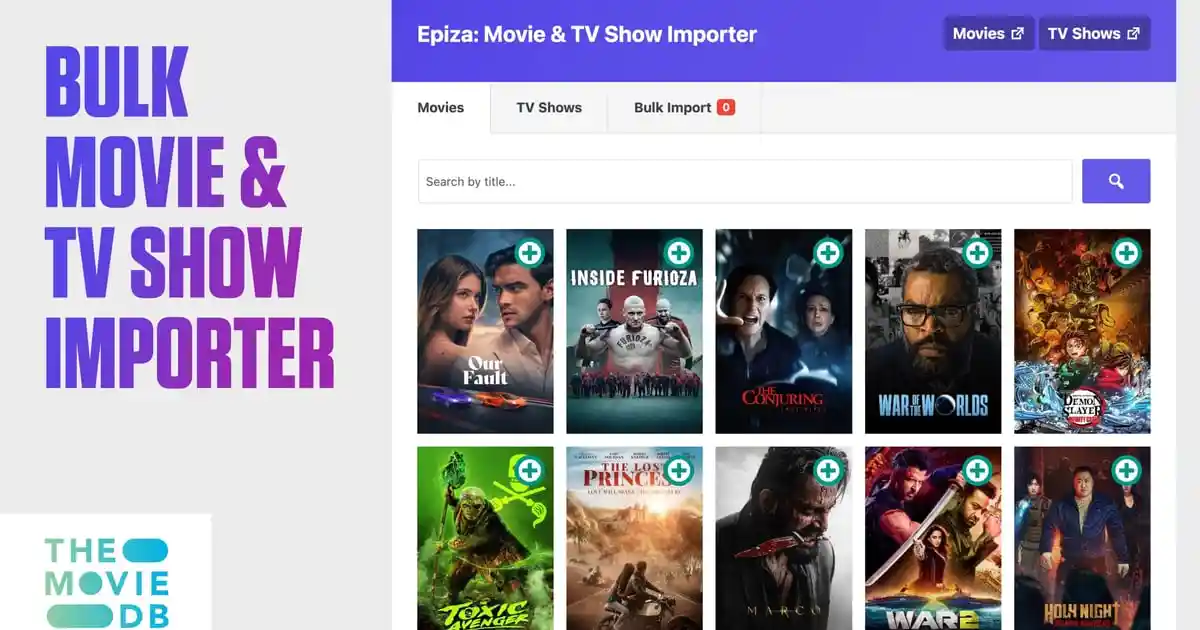 Epiza: Bulk Movie & TV Show Importer For WordPress - Image 1
